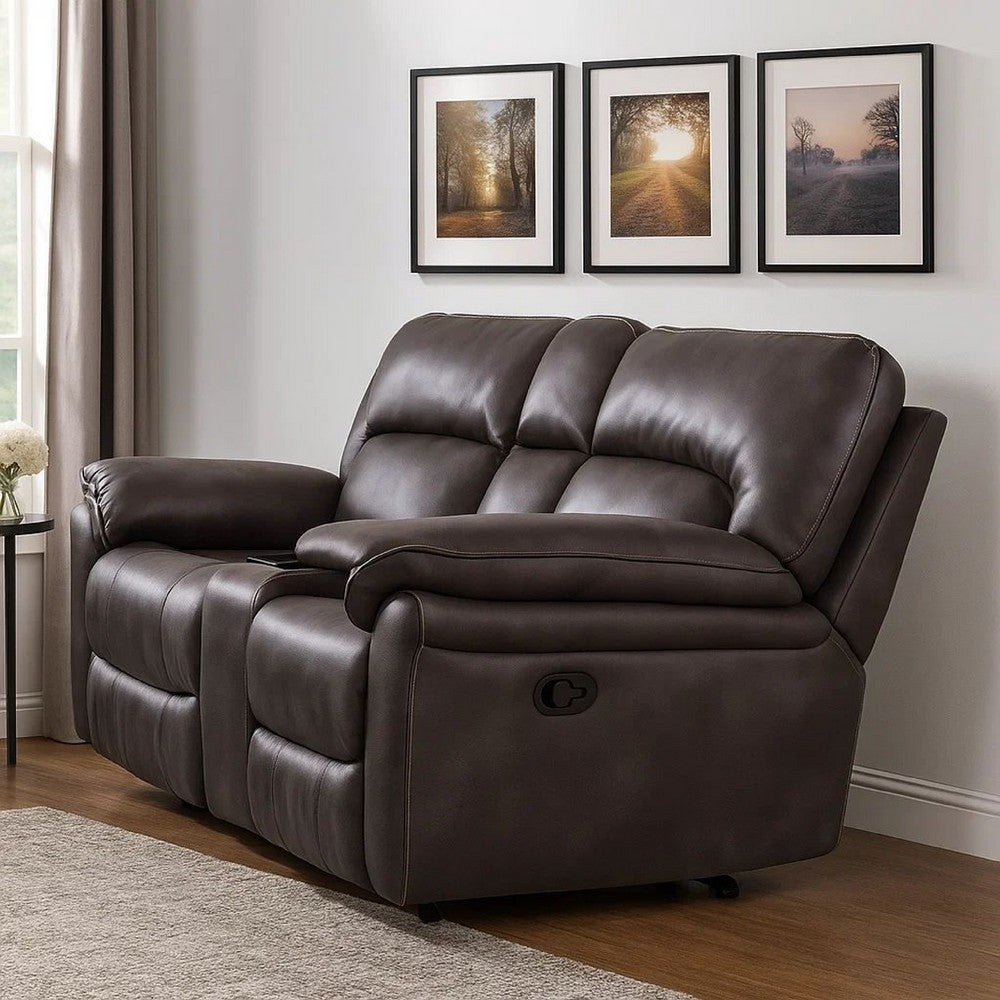 Josy Manual Recliner Loveseat w Console | Dark Gray Faux Leather | 77"