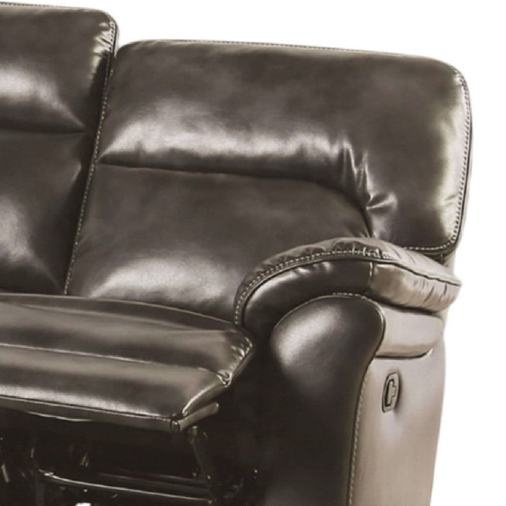 Josy Manual Recliner Sofa | Pillow Top | Dark Gray Faux Leather | 88’’ BM342550