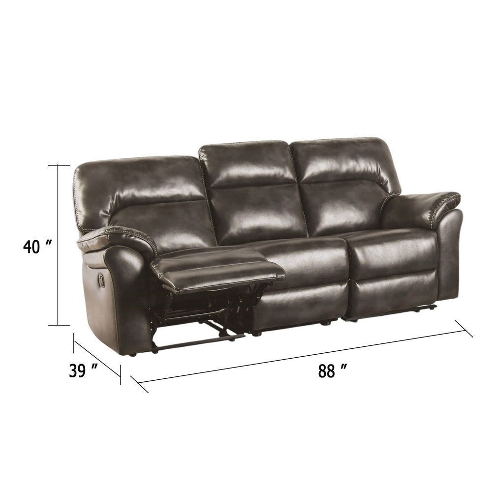 Josy Manual Recliner Sofa | Pillow Top | Dark Gray Faux Leather | 88’’ BM342550