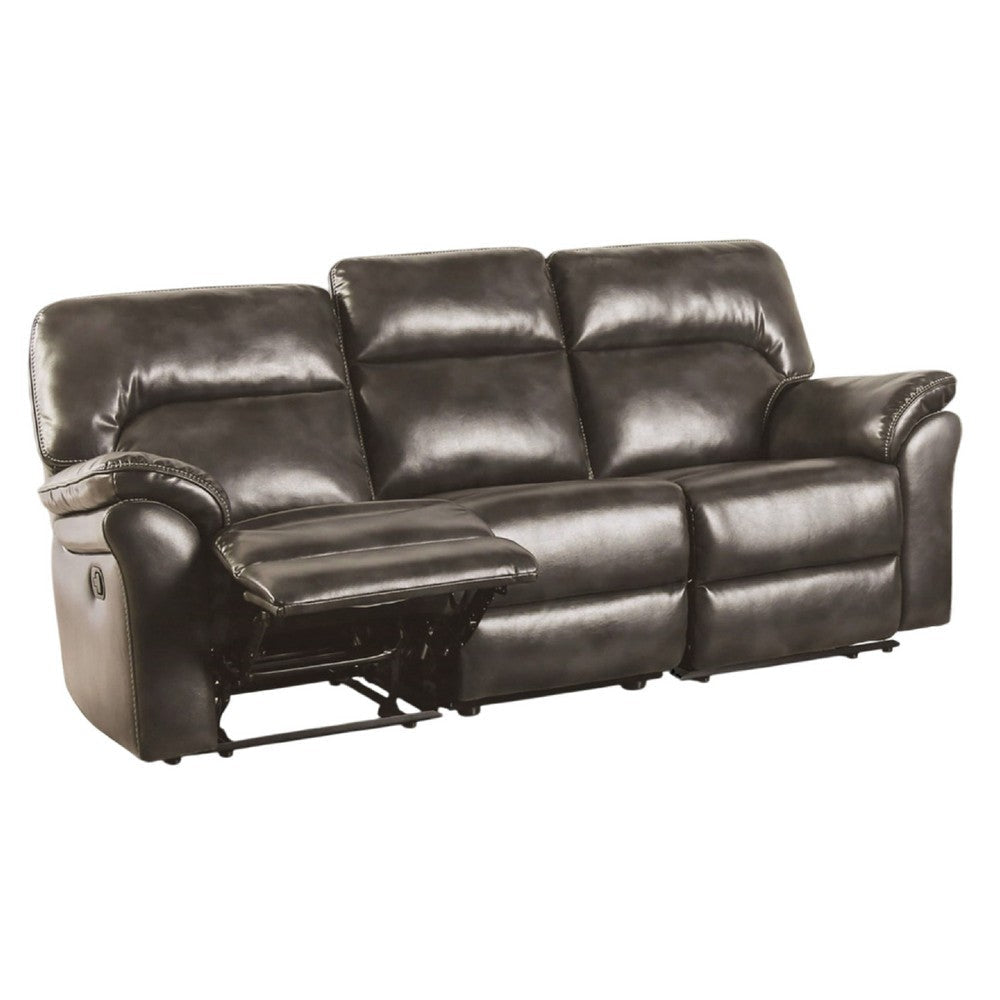 Josy Manual Recliner Sofa | Pillow Top | Dark Gray Faux Leather | 88"