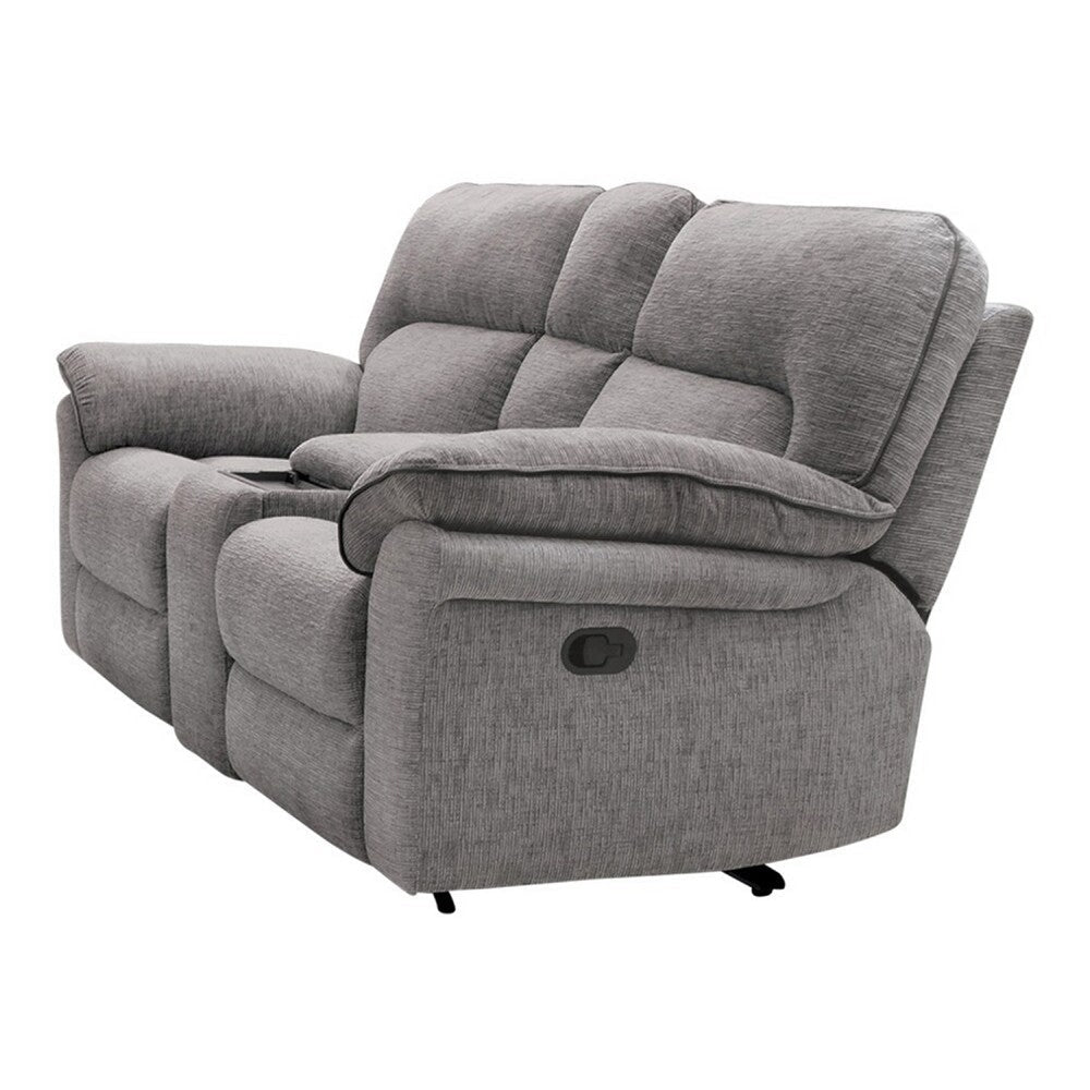 Josy Manual Recliner Loveseat w Console | Light Gray Fabric | 77"