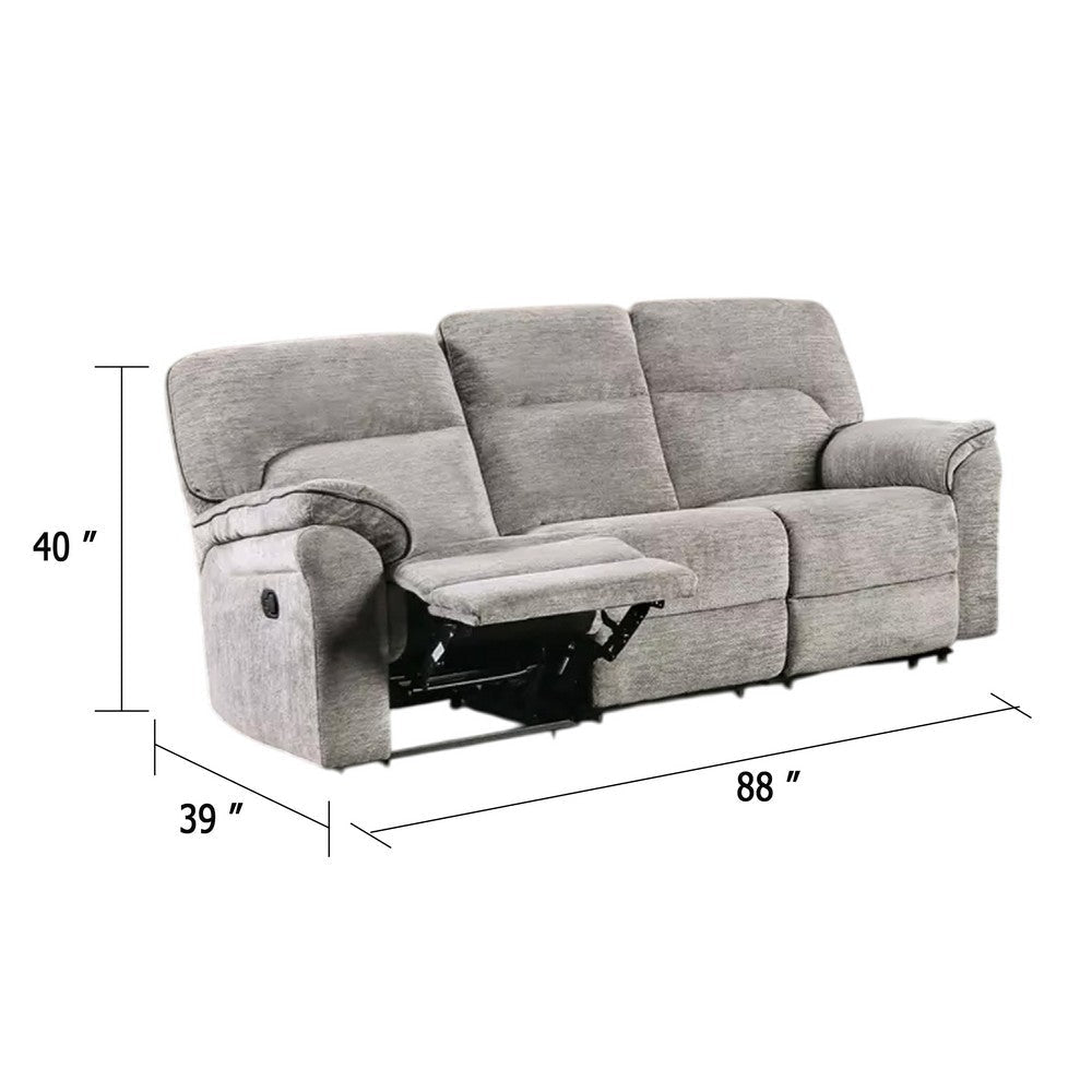 Josy Manual Recliner Sofa | Pillow Top Arms | Light Gray Fabric | 88’’ BM342552