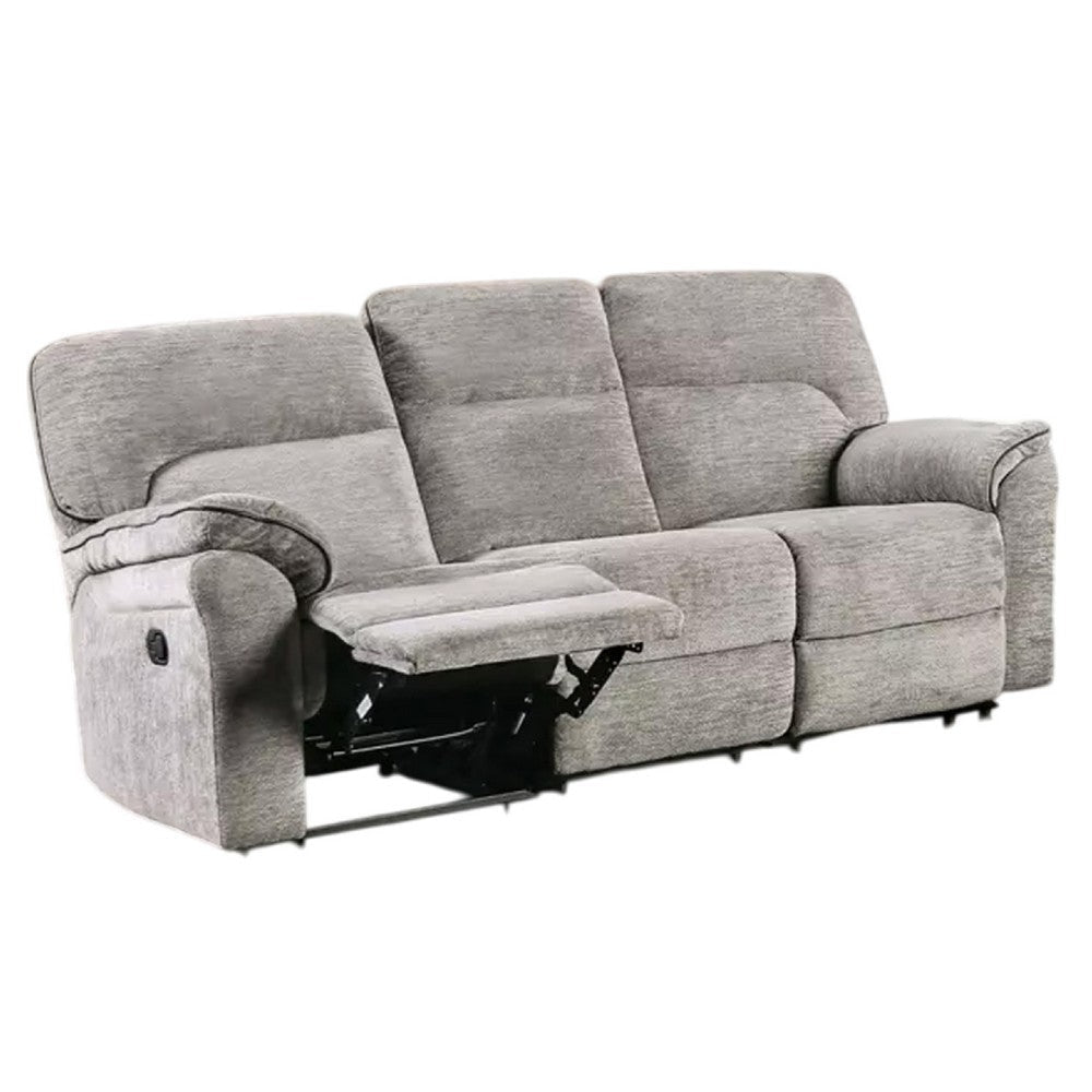 Josy Manual Recliner Sofa | Pillow Top Arms | Light Gray Fabric | 88"