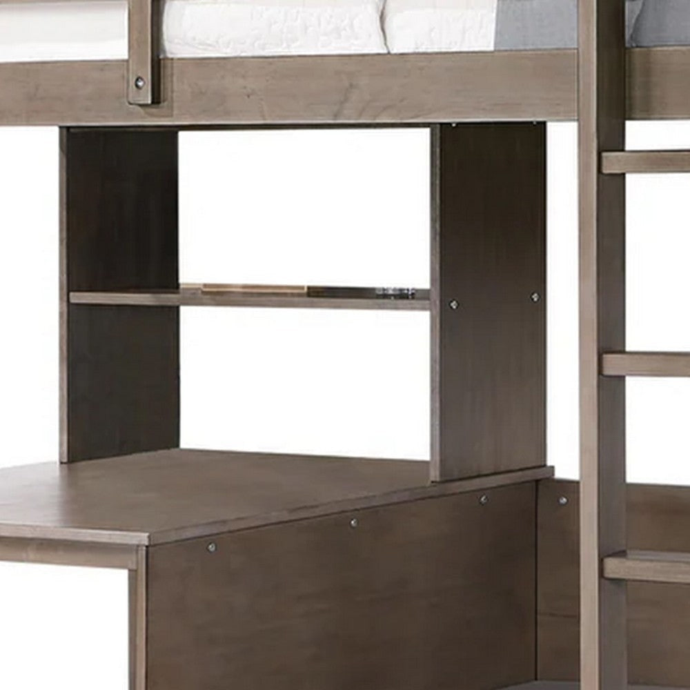 Cally Twin Loft Bed w Workstation Storage & Guardrails | Gray BM342555