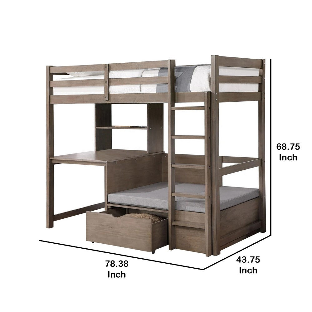 Cally Twin Loft Bed w Workstation Storage & Guardrails | Gray