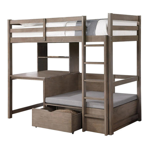 Cally Twin Loft Bed w Workstation Storage & Guardrails | Gray