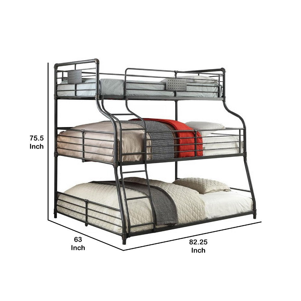 Oggy 3 Tier Twin over Full over Queen Triple Bunk Bed | Black Metal BM342556