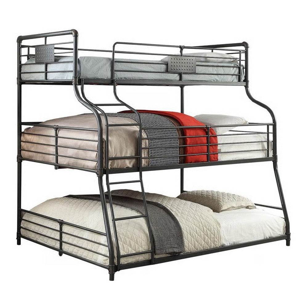 Oggy 3 Tier Twin over Full over Queen Triple Bunk Bed | Black Metal