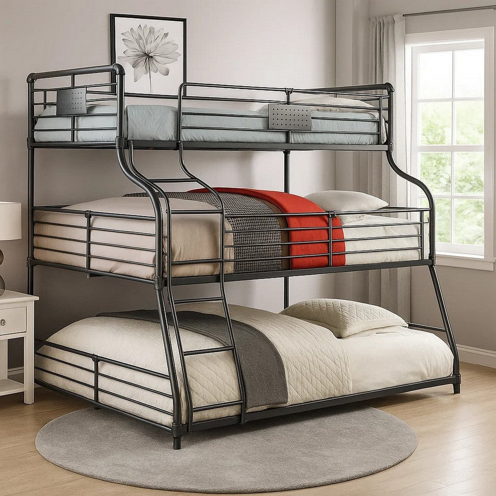 Oggy 3 Tier Twin over Full over Queen Triple Bunk Bed | Black Metal BM342556