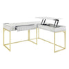 Fredie Corner Desk w Lift-Top USB Port | Gold Frame | Antique White