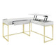 Fredie Corner Desk w Lift-Top USB Port | Gold Frame | Antique White