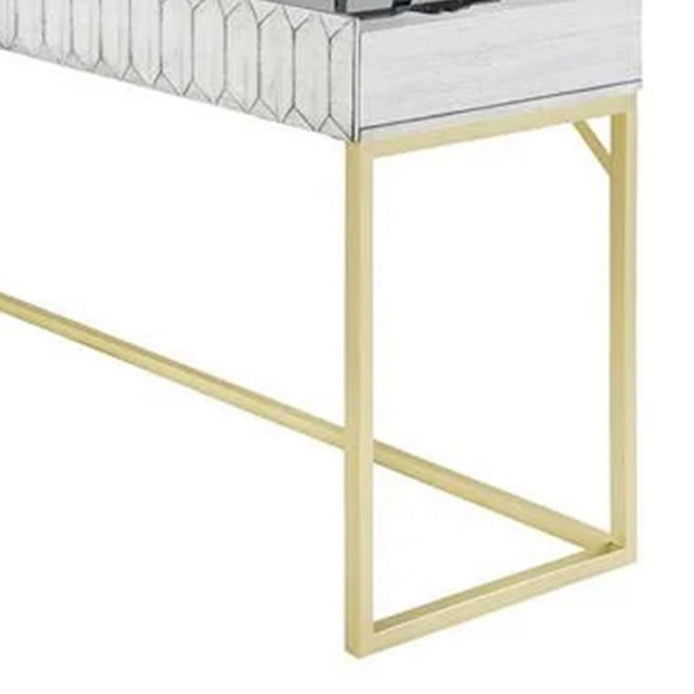 Fredie Corner Desk w Lift-Top USB Port | Gold Frame | Antique White