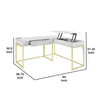 Fredie Corner Desk w Lift-Top USB Port | Gold Frame | Antique White