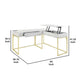 Fredie Corner Desk w Lift-Top USB Port | Gold Frame | Antique White