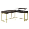 Fredie Corner Desk w Lift-Top USB Port | Gold Frame | Walnut Brown