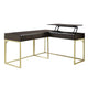 Fredie Corner Desk w Lift-Top USB Port | Gold Frame | Walnut Brown