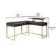 Fredie Corner Desk w Lift-Top USB Port | Gold Frame | Walnut Brown