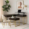Fredie Corner Desk w Lift-Top USB Port | Gold Frame | Walnut Brown