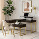 Fredie Corner Desk w Lift-Top USB Port | Gold Frame | Walnut Brown