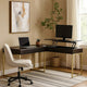 Fredie Corner Desk w Lift-Top USB Port | Gold Frame | Walnut Brown