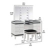 Denna Vanity Set w Stool | Tri-Fold Lighted Mirror | Black Glass Table