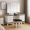 Denna Vanity Set w Stool | Tri-Fold Lighted Mirror | Black Glass Table