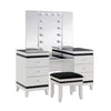 Denna Vanity Set w Stool | Tri-Fold Lighted Mirror | Black Glass Table