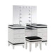 Denna Vanity Set w Stool | Tri-Fold Lighted Mirror | Black Glass Table