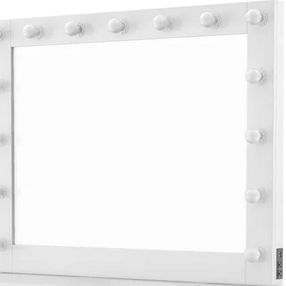 Sheila Vanity Set with Lighted Mirror, Multiple Drawers, White Wood