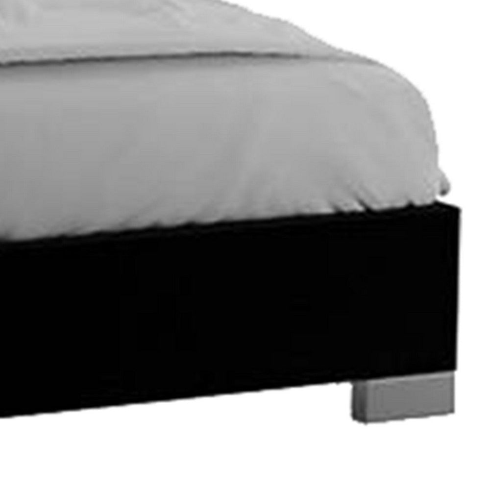 Cari King Size Bed w LED Lit Bookcase Shelf | Black & Chrome | Solid Wood BM342564