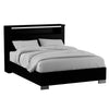 Cari King Size Bed w LED Lit Bookcase Shelf | Black & Chrome | Solid Wood BM342564