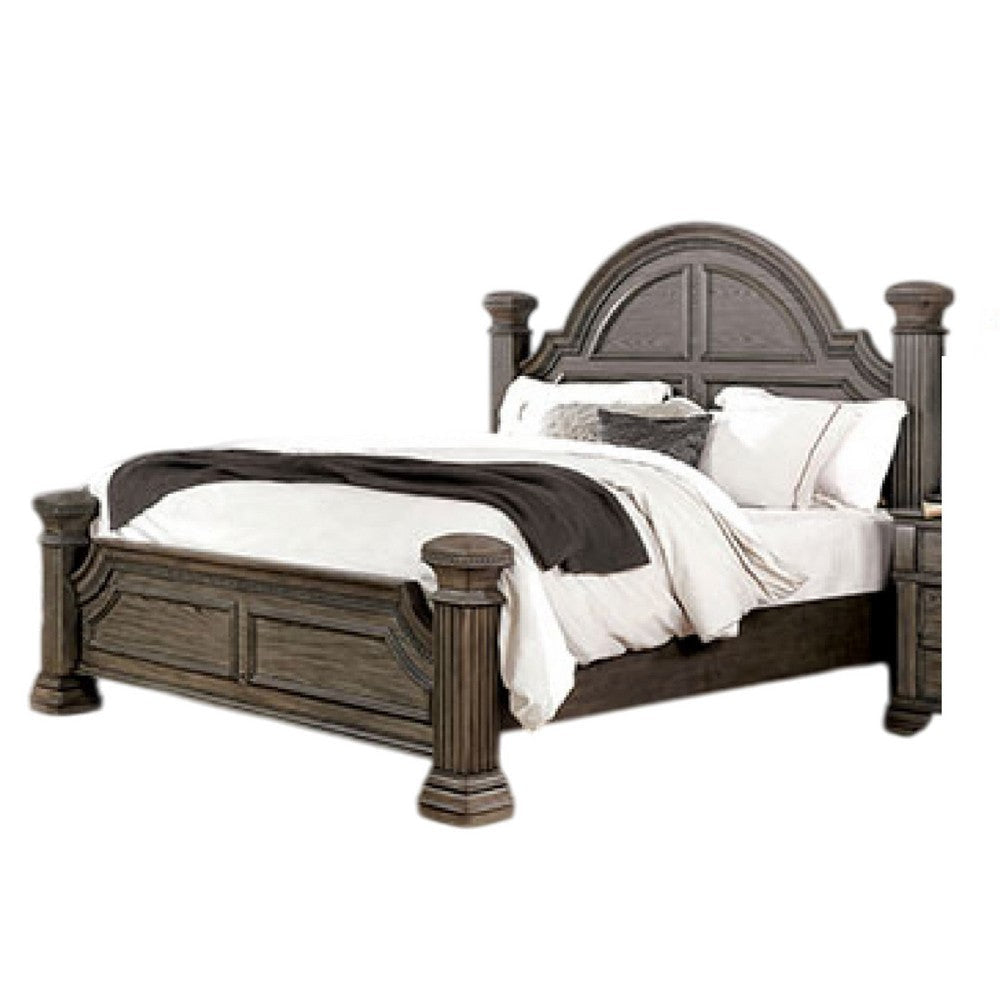 Akia King Bed | Gray Solid Wood | Classic Reeded Posts | Molded Trim BM342565