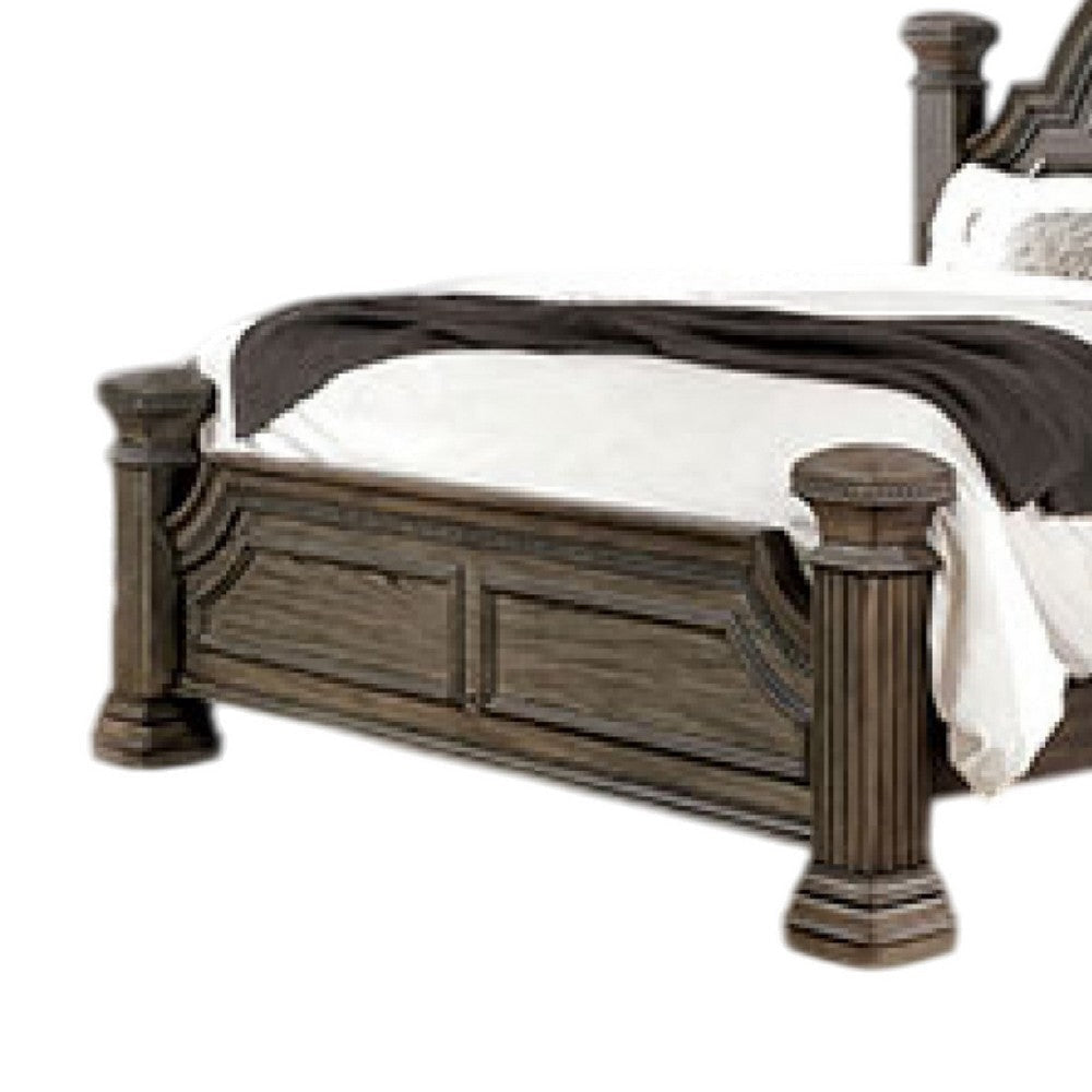 Akia King Bed | Gray Solid Wood | Classic Reeded Posts | Molded Trim BM342565