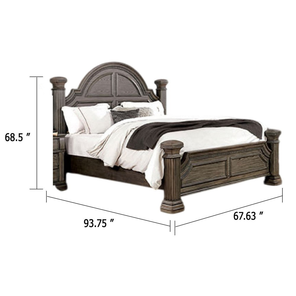 Akia Queen Bed | Gray Solid Wood | Classic Reeded Posts | Molded Trim BM342566