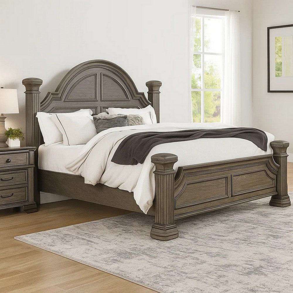 Akia Queen Bed | Gray Solid Wood | Classic Reeded Posts | Molded Trim BM342566