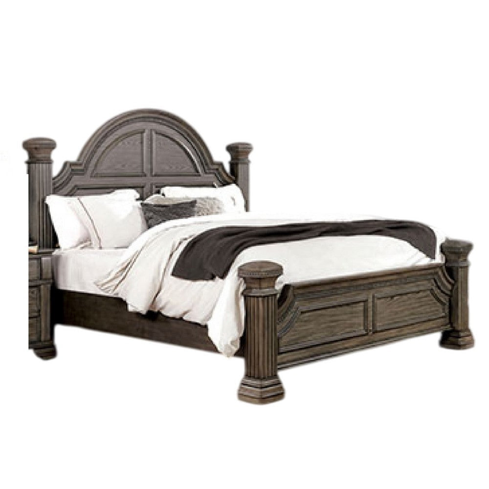 Akia Queen Bed | Gray Solid Wood | Classic Reeded Posts | Molded Trim BM342566