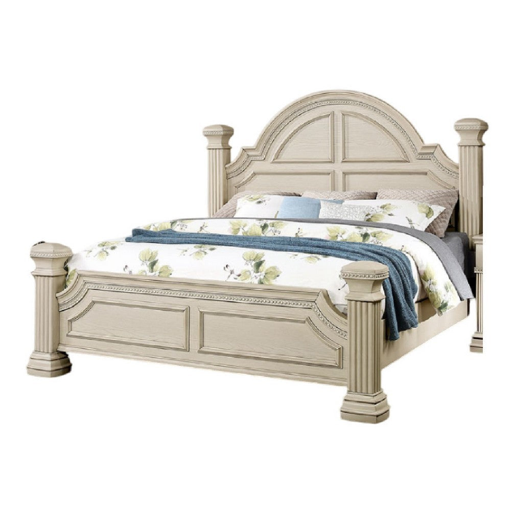 Akia King Bed | Antique White Solid Wood | Reeded Posts | Molded Trim BM342567