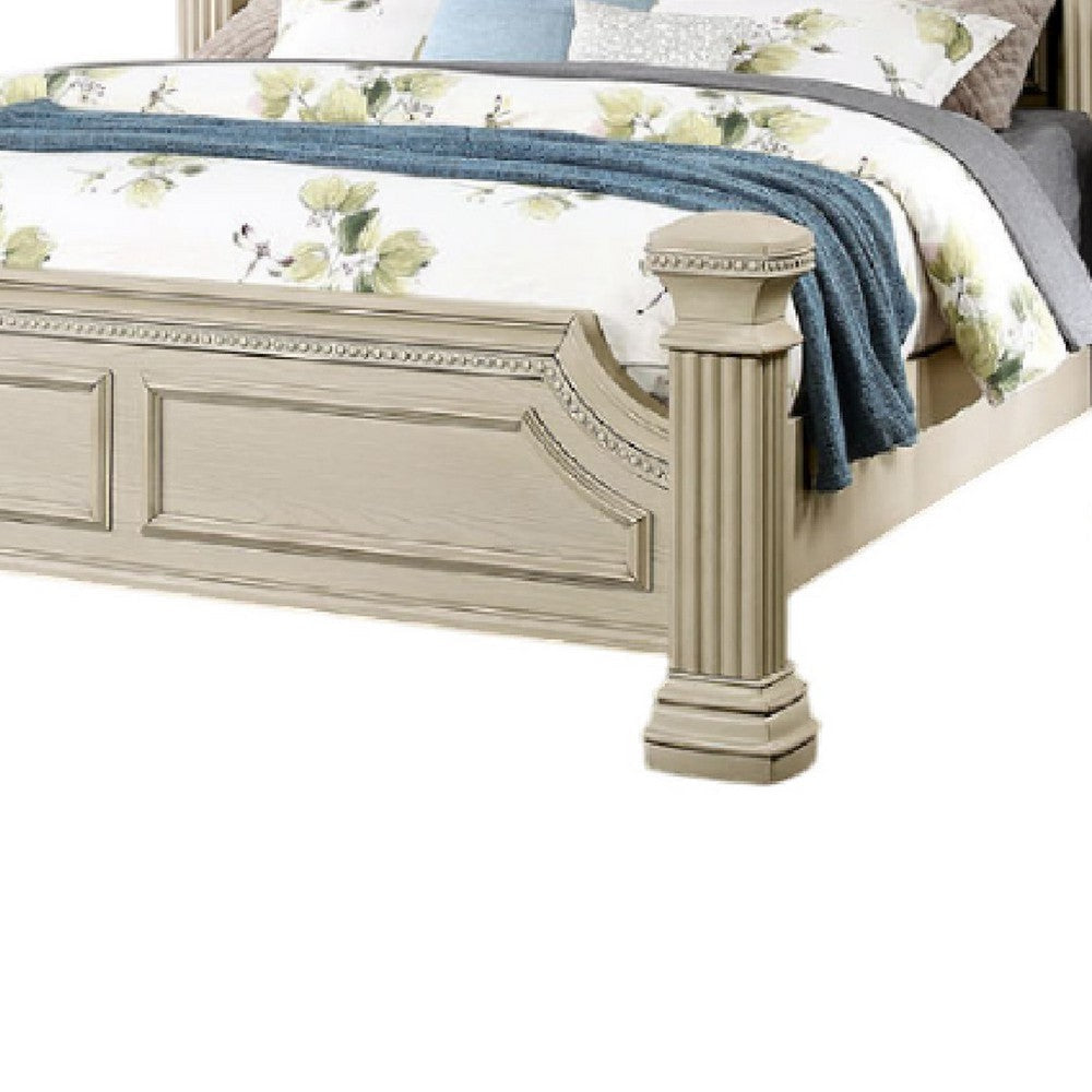 Akia King Bed | Antique White Solid Wood | Reeded Posts | Molded Trim BM342567
