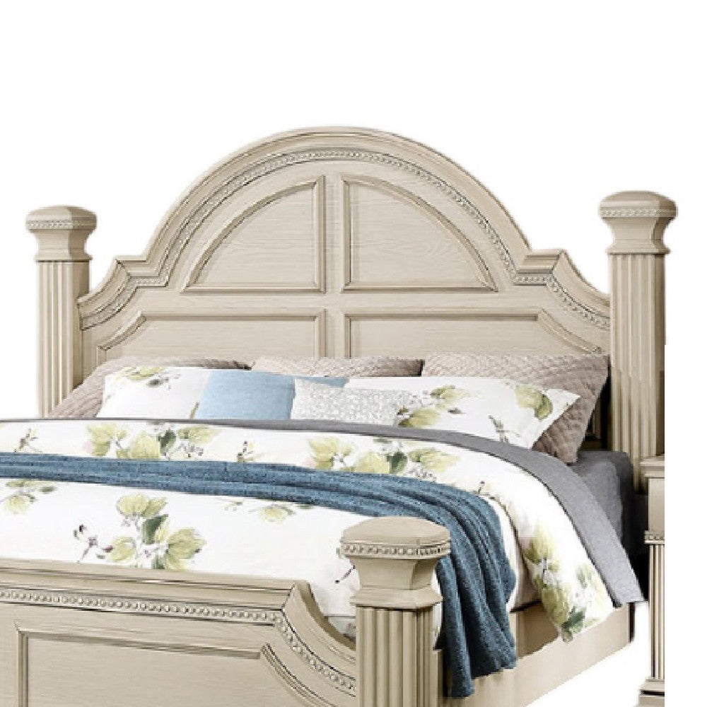 Akia Queen Bed | Antique White Solid Wood | Reeded Posts | Molded Trim BM342568
