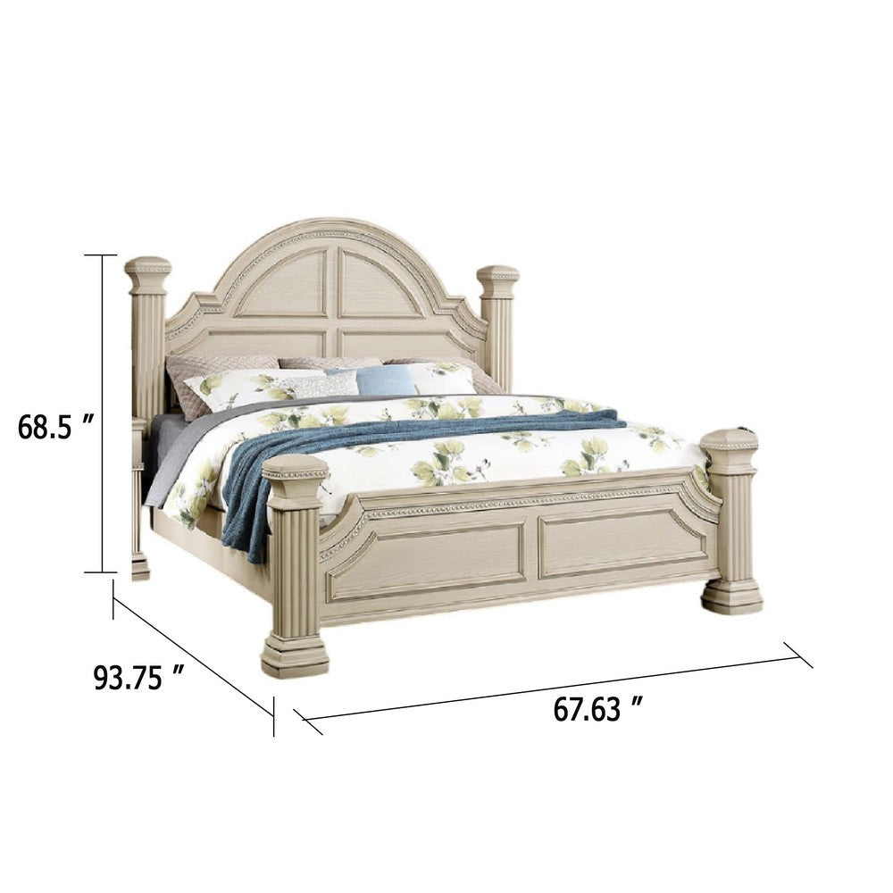 Akia Queen Bed | Antique White Solid Wood | Reeded Posts | Molded Trim BM342568