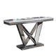Vily Sofa Console Table | Beveled Faux Marble | Chrome Steel V-Base