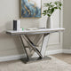 Vily Sofa Console Table | Beveled Faux Marble | Chrome Steel V-Base