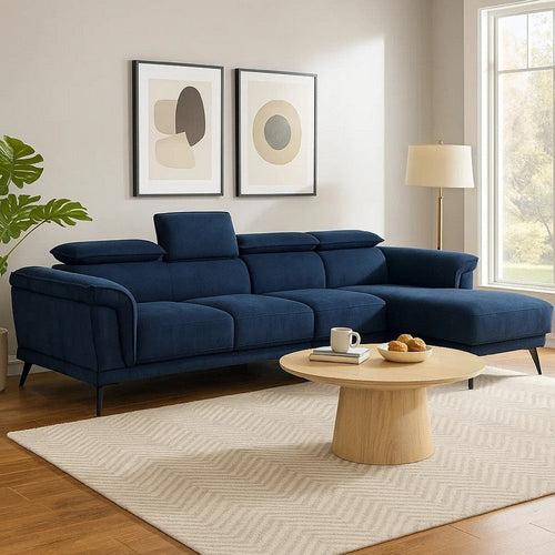 Panie Sectional Sofa | Adjustable Headrests | Navy Blue | 125"