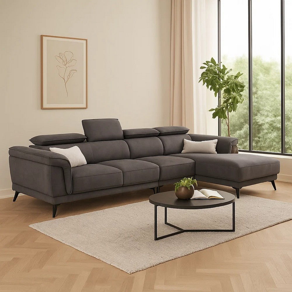 Panie Sectional Sofa | Adjustable Headrests | Right Chaise | Gray Fabric | 99"