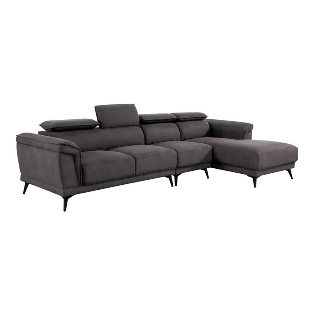 Panie Sectional Sofa | Adjustable Headrests | Right Chaise | Gray Fabric | 99"
