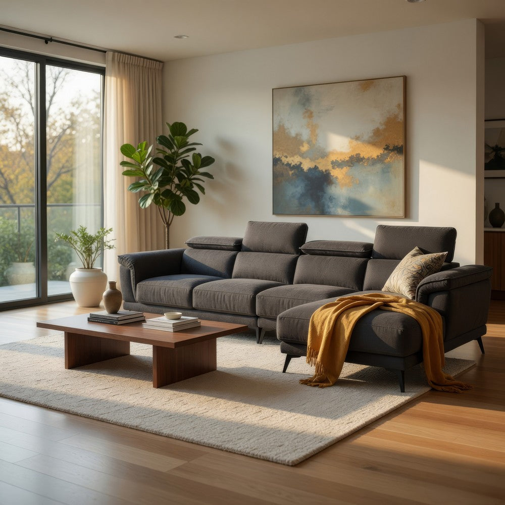 Panie Sectional Sofa | Adjustable Headrests | Gray Fabric | 125"