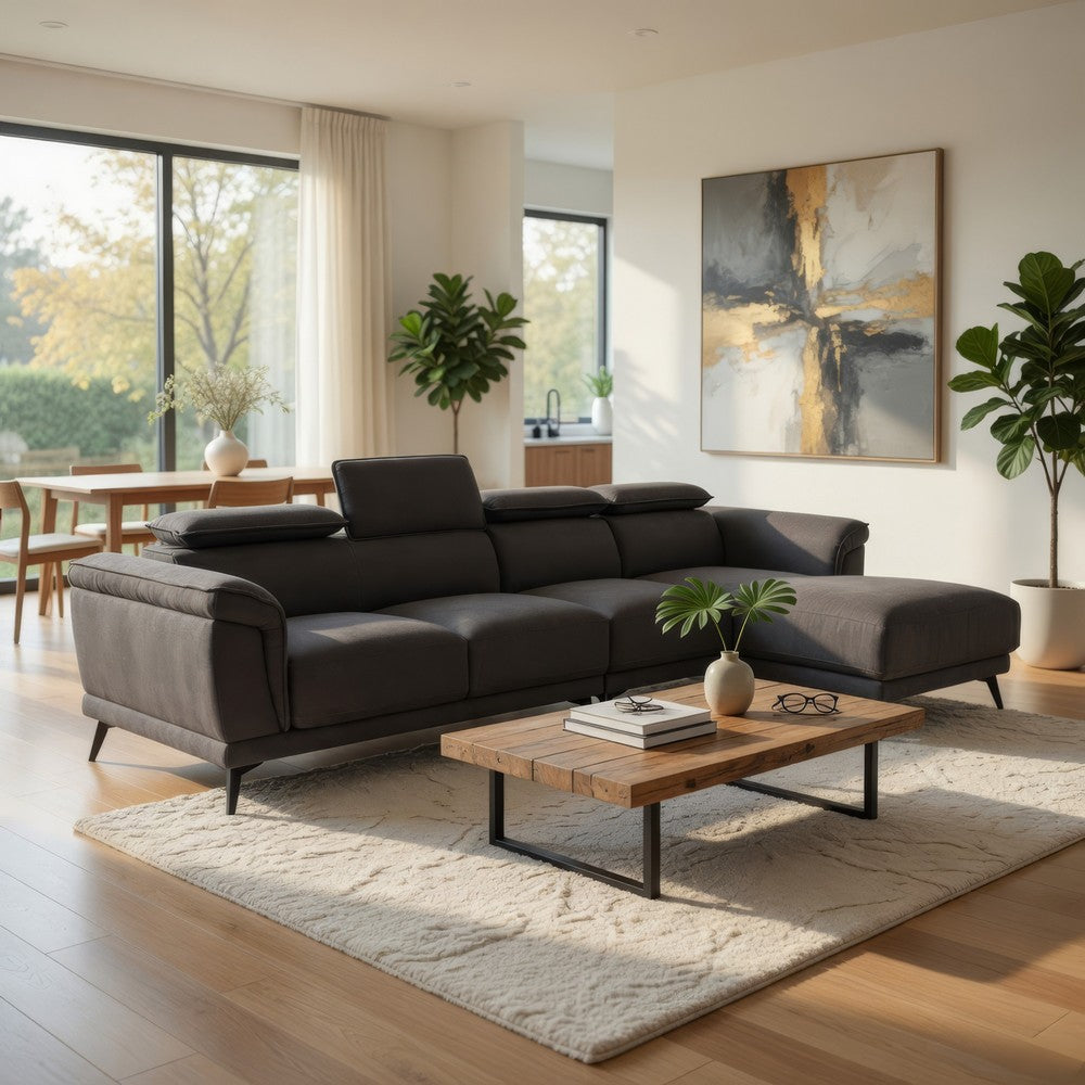 Panie Sectional Sofa | Adjustable Headrests | Gray Fabric | 125"