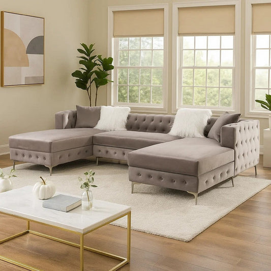 Ciaba Modern Sectional Sofa | Double Chaise | Gray Flannelette | 127"