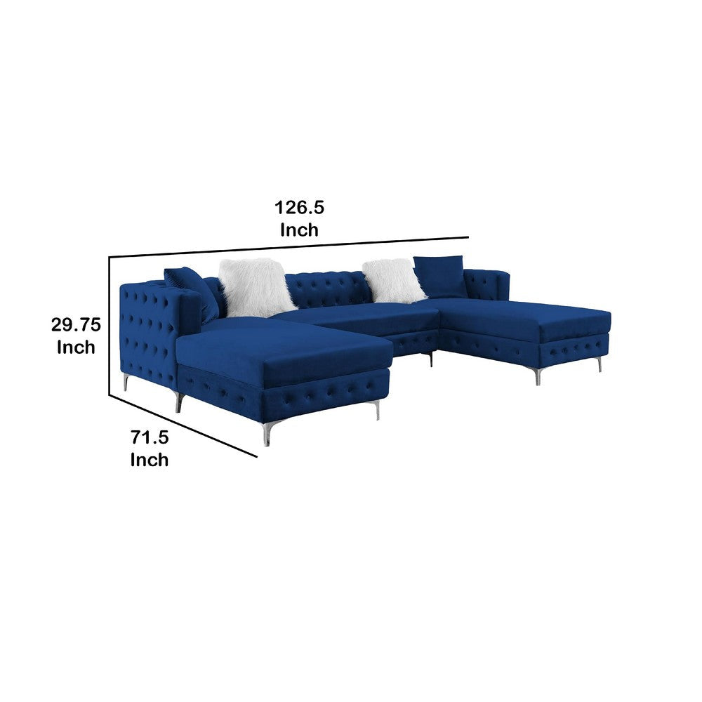 Ciaba Modern Sectional Sofa w Double Chaise | Navy Blue Flannelette | 127’’ BM342577