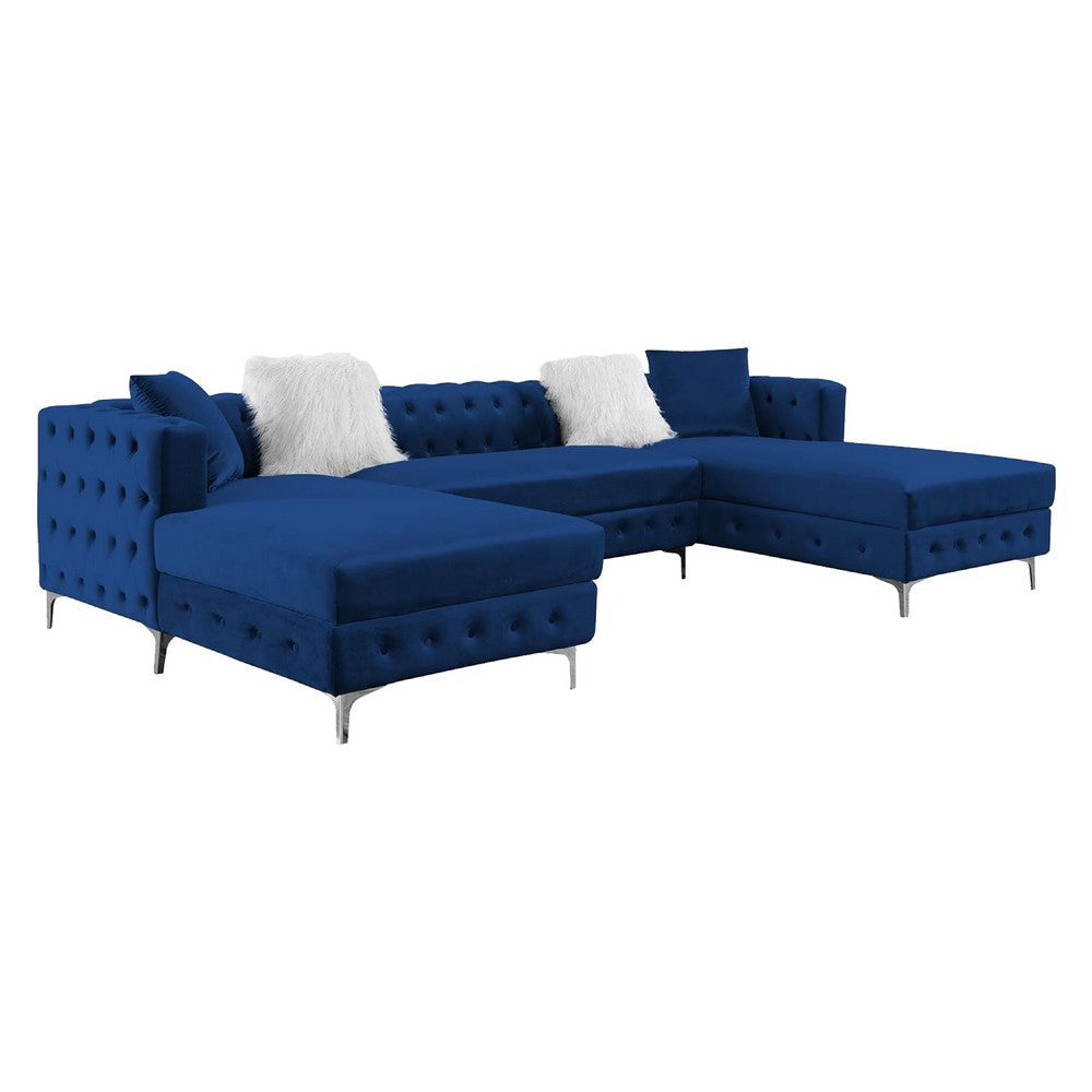 Ciaba Modern Sectional Sofa w Double Chaise | Navy Blue Flannelette | 127"